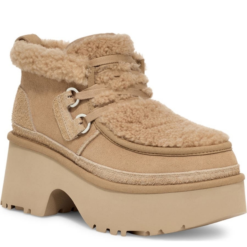 Ugg Classic New Heights Genuine Shearling Bootie Designer Platform Suede #168